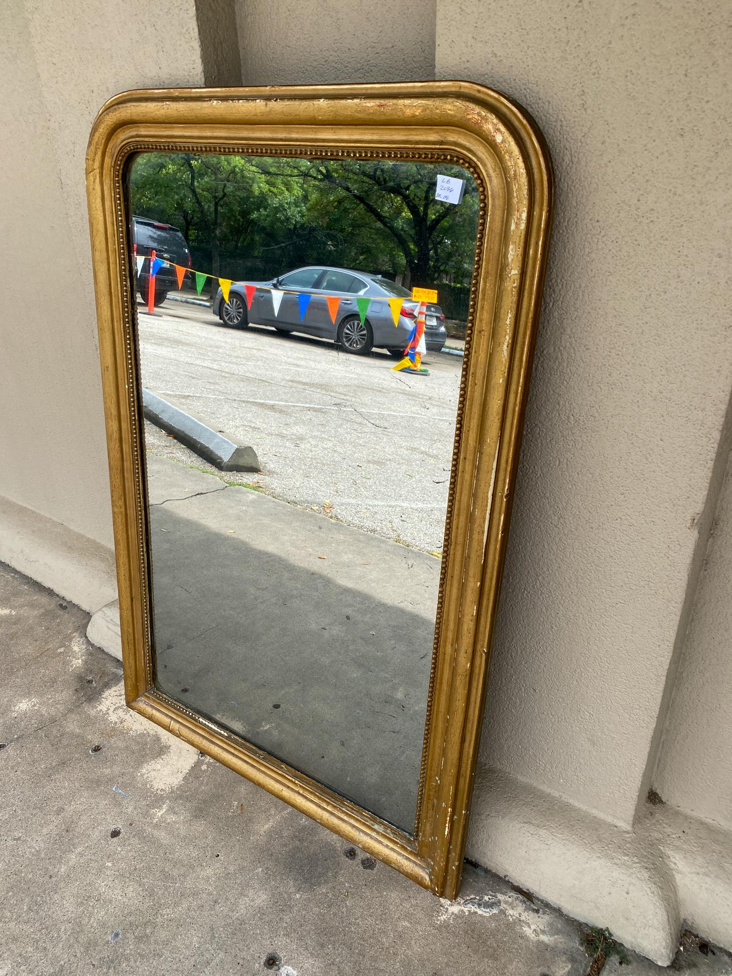 Antique French Distressed Gilt Louis Philippe Mirror In Distressed Condition In Houston, TX