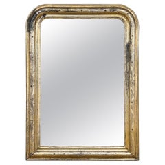 Antique French Distressed Gilt Louis Philippe Mirror with Floral Details