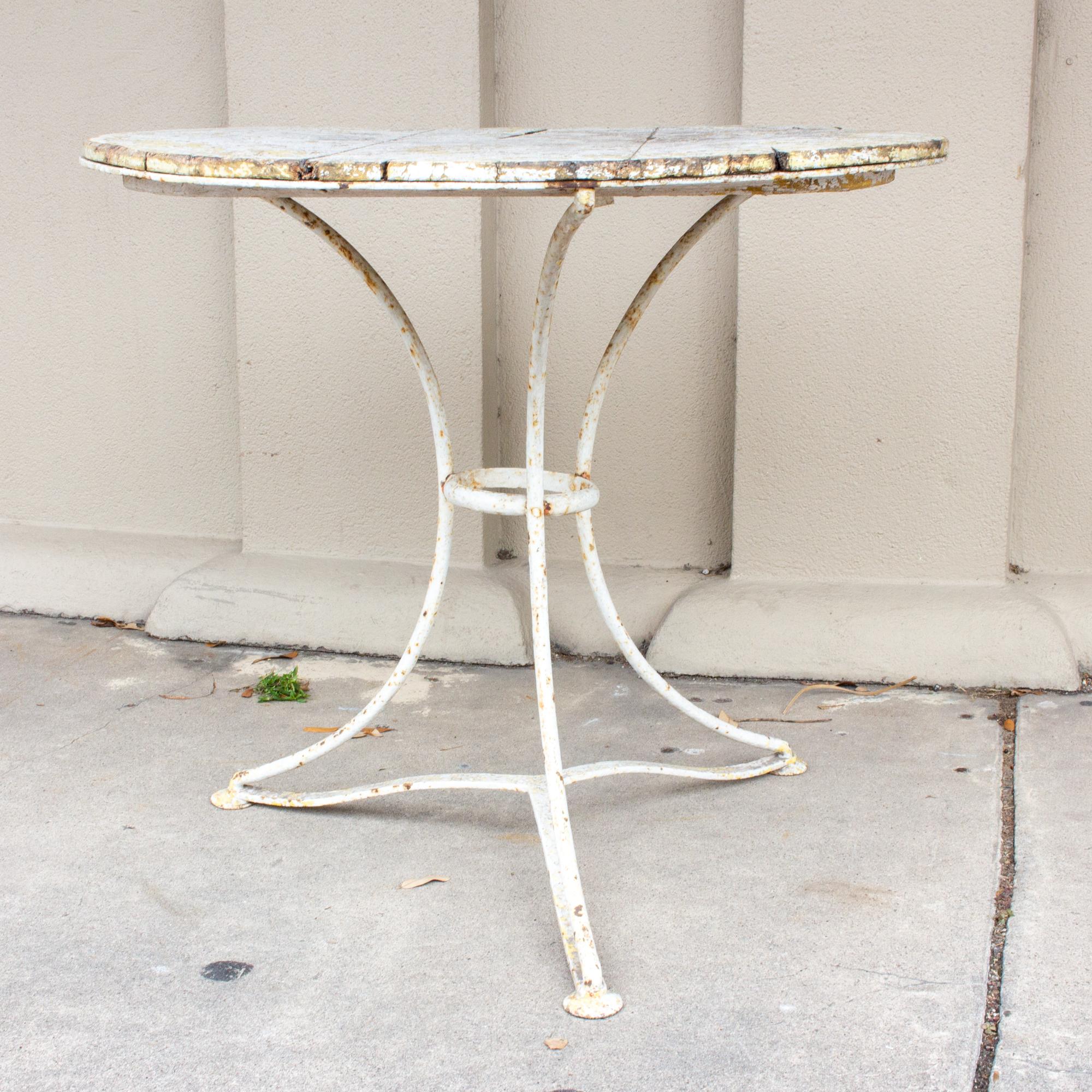 Antique French Distressed Iron and Painted Wood Garden Bistro Table 4