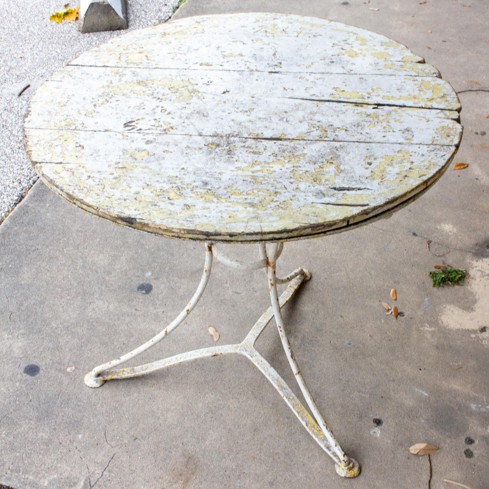 Antique French Distressed Iron and Painted Wood Garden Bistro Table 2