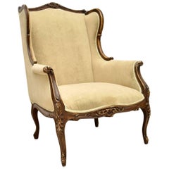Antique French Distressed Painted Wing Armchair