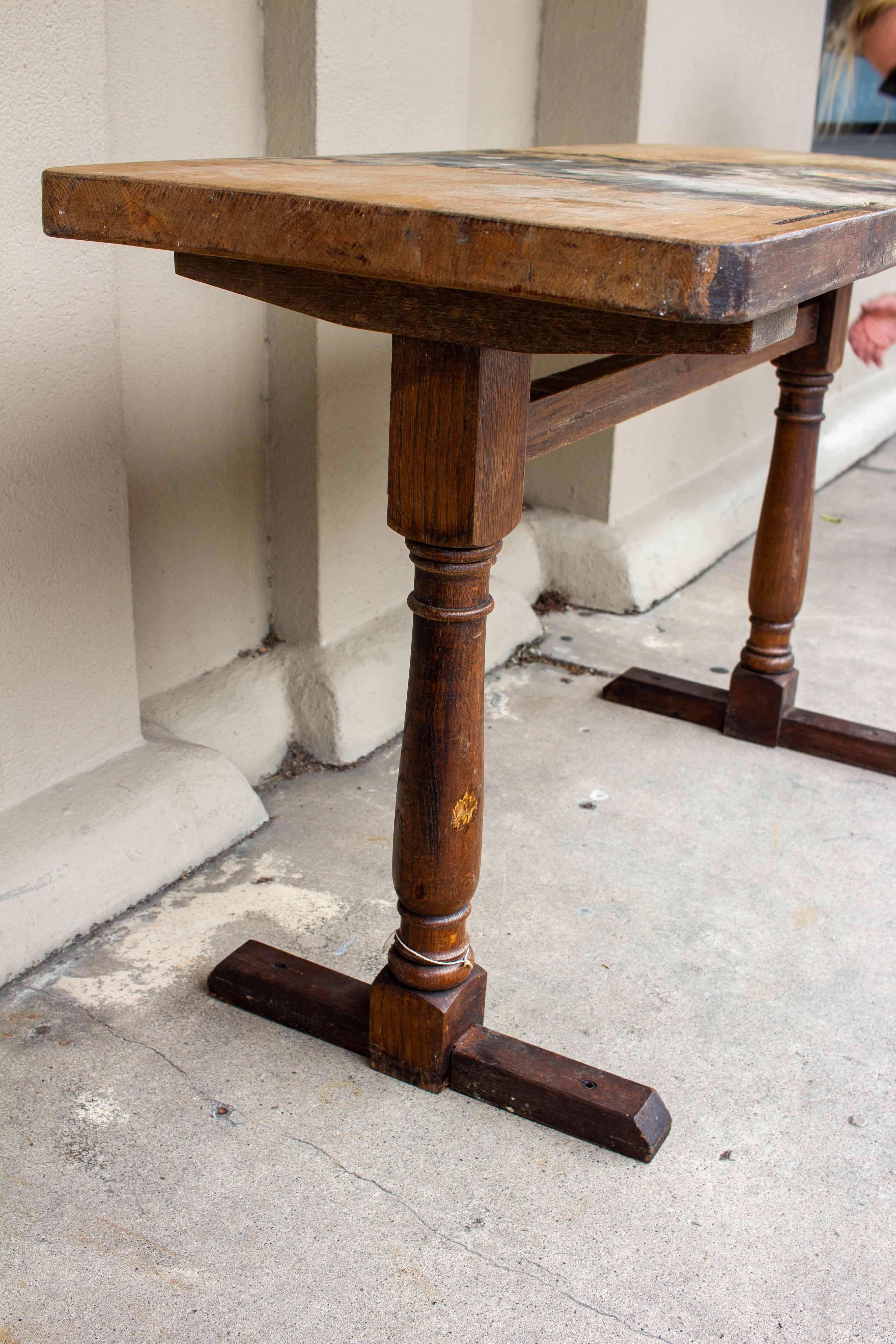 Antique French Distressed Wood Console Table In Fair Condition In Houston, TX