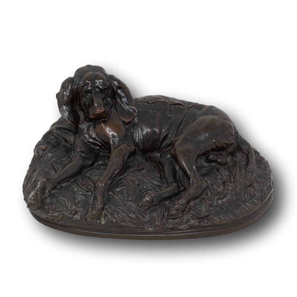 Belle Époque Antique French Dog Bronze Sculpture by Emmanuel Fremiet