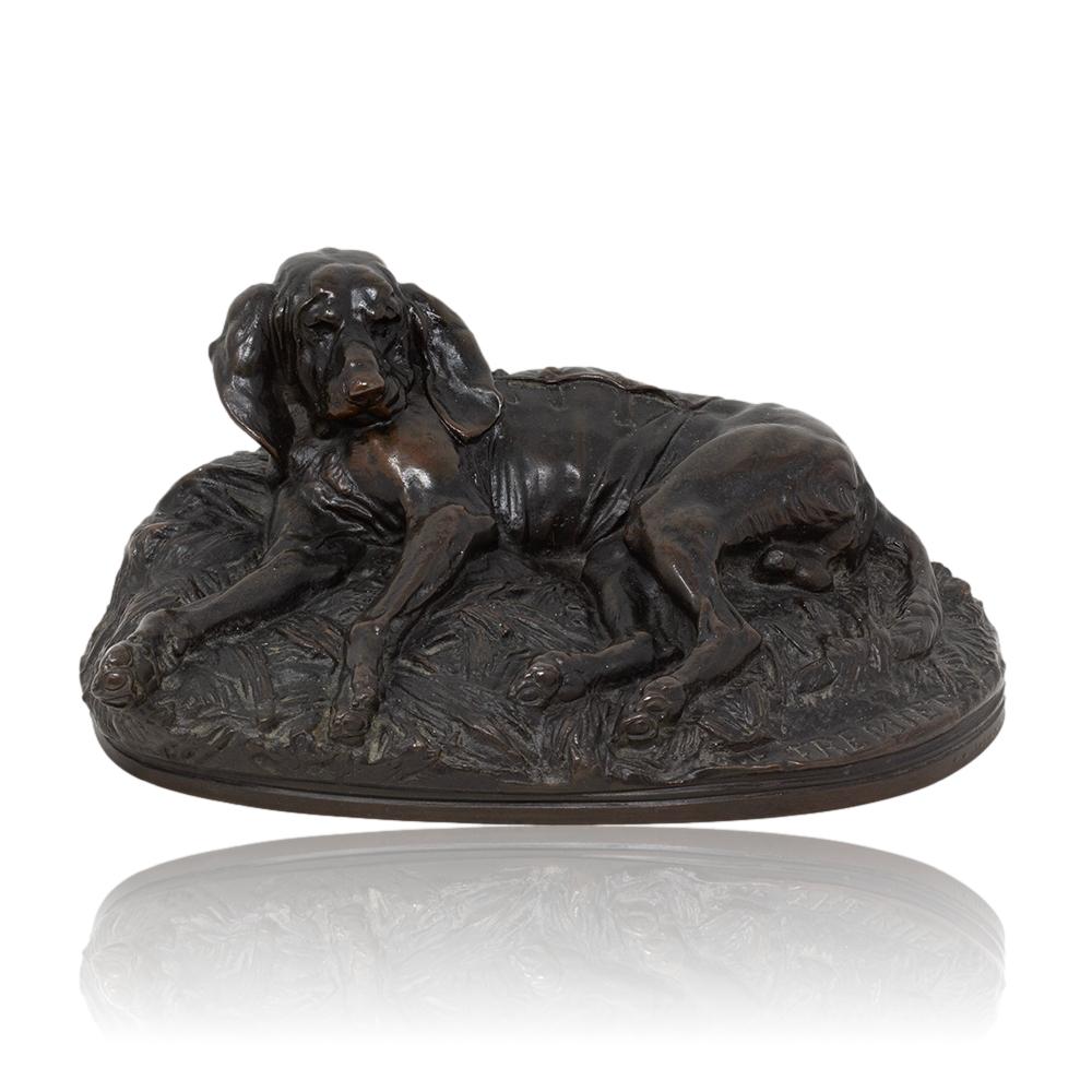 Cast Antique French Dog Bronze Sculpture by Emmanuel Fremiet