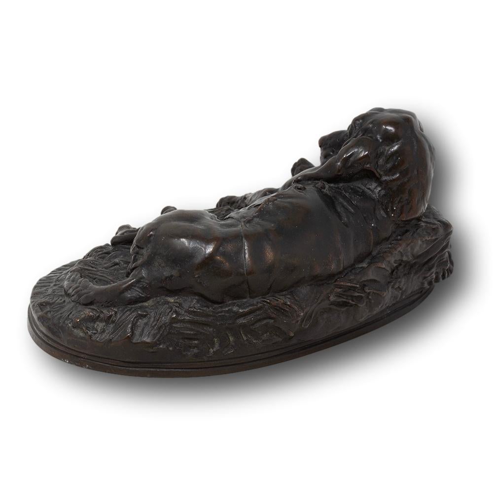 Antique French Dog Bronze Sculpture by Emmanuel Fremiet 1