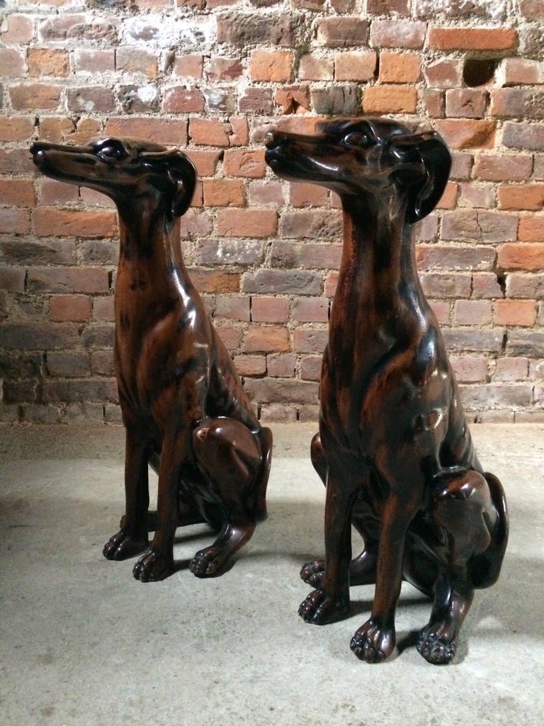 Antique French Dog Statues Pair Painted Plaster, Early 20th Century at