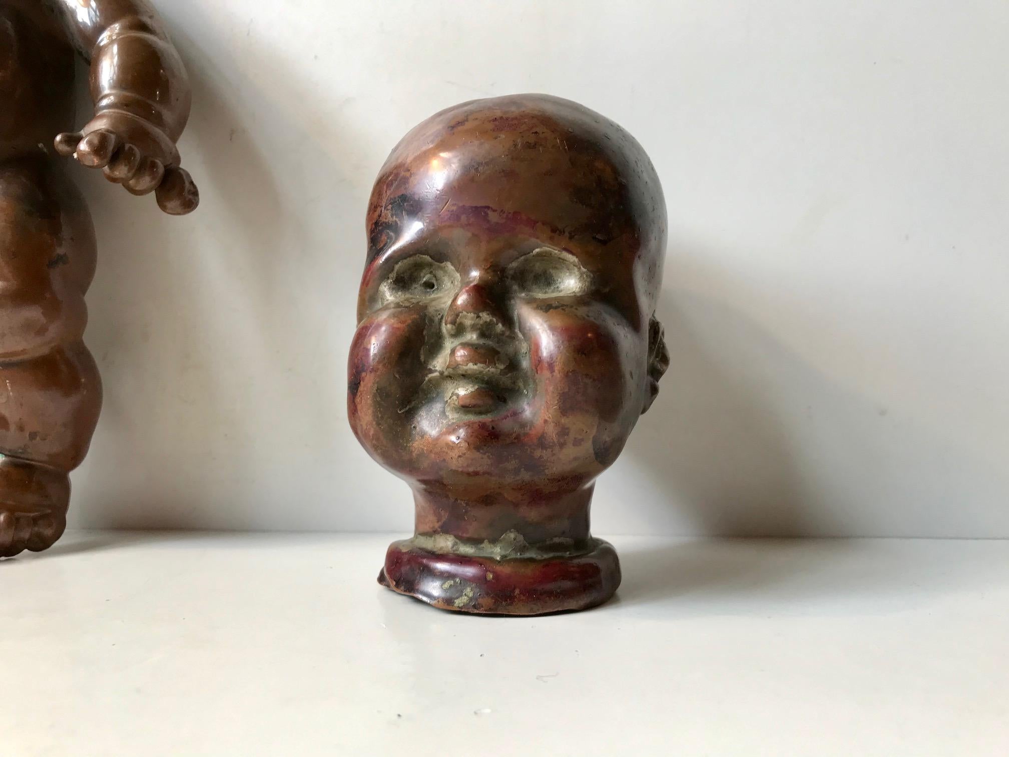 Antique French Doll Mold in Copper, 1910s For Sale 1