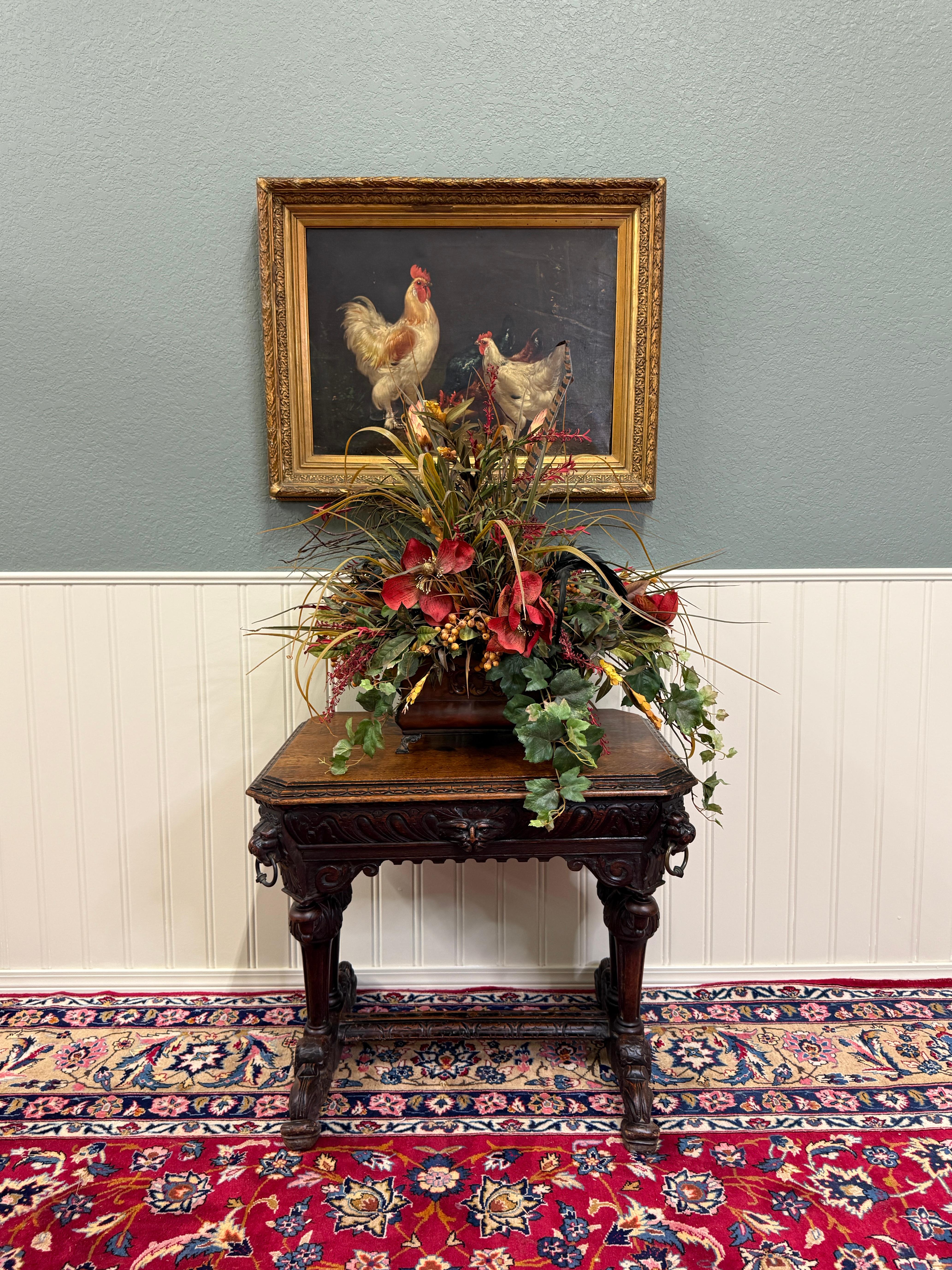 BEAUTIFUL Petite Antique French Oak Renaissance Revival Dolphin Table or Desk with Drawer and Double Baluster Post
~~c. 1890

27.25