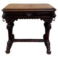 Antique French Dolphin Table Desk Renaissance Revival PETITE Drawer Oak c.1890s