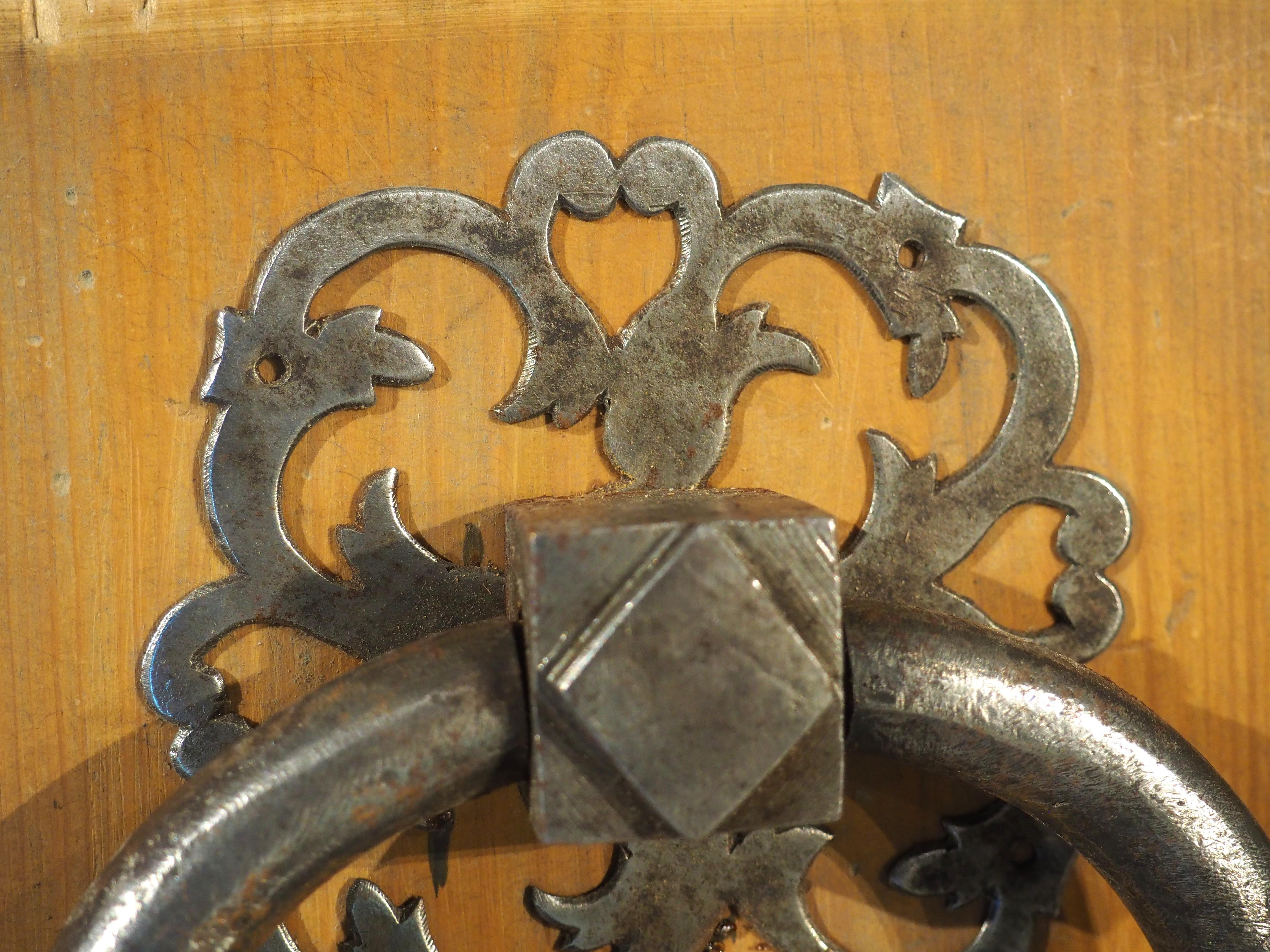 19th Century Antique French Door Knocker Pull With Pierced Backplate For Sale