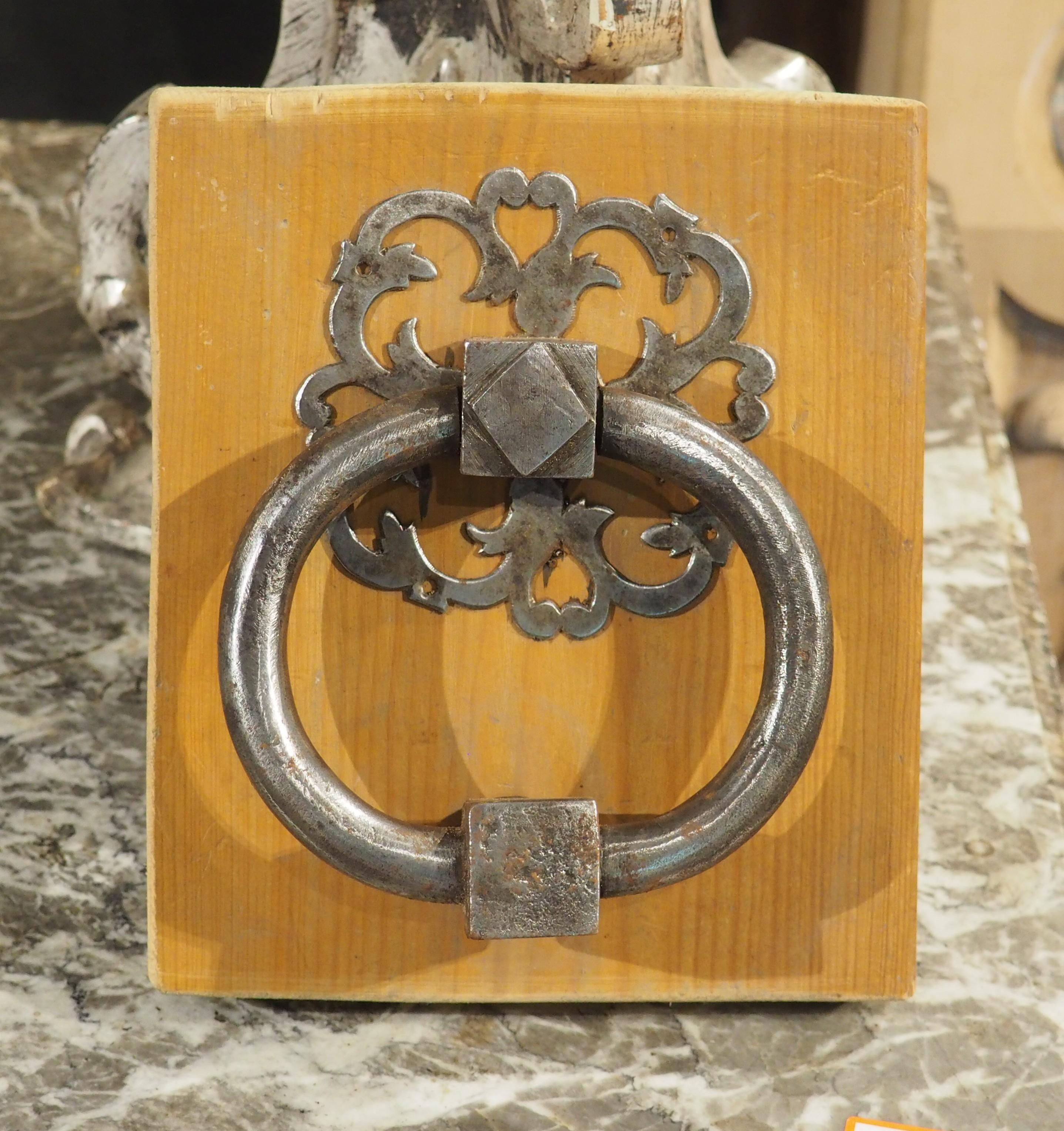 Antique French Door Knocker Pull With Pierced Backplate For Sale 3