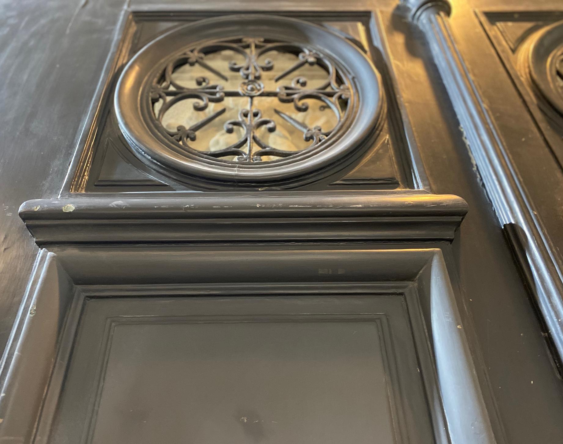 This pair of antique French doors come from a prominent building in Paris, dating back to the early 1900s. Measurements: 113” H x 78” W x 2” D.