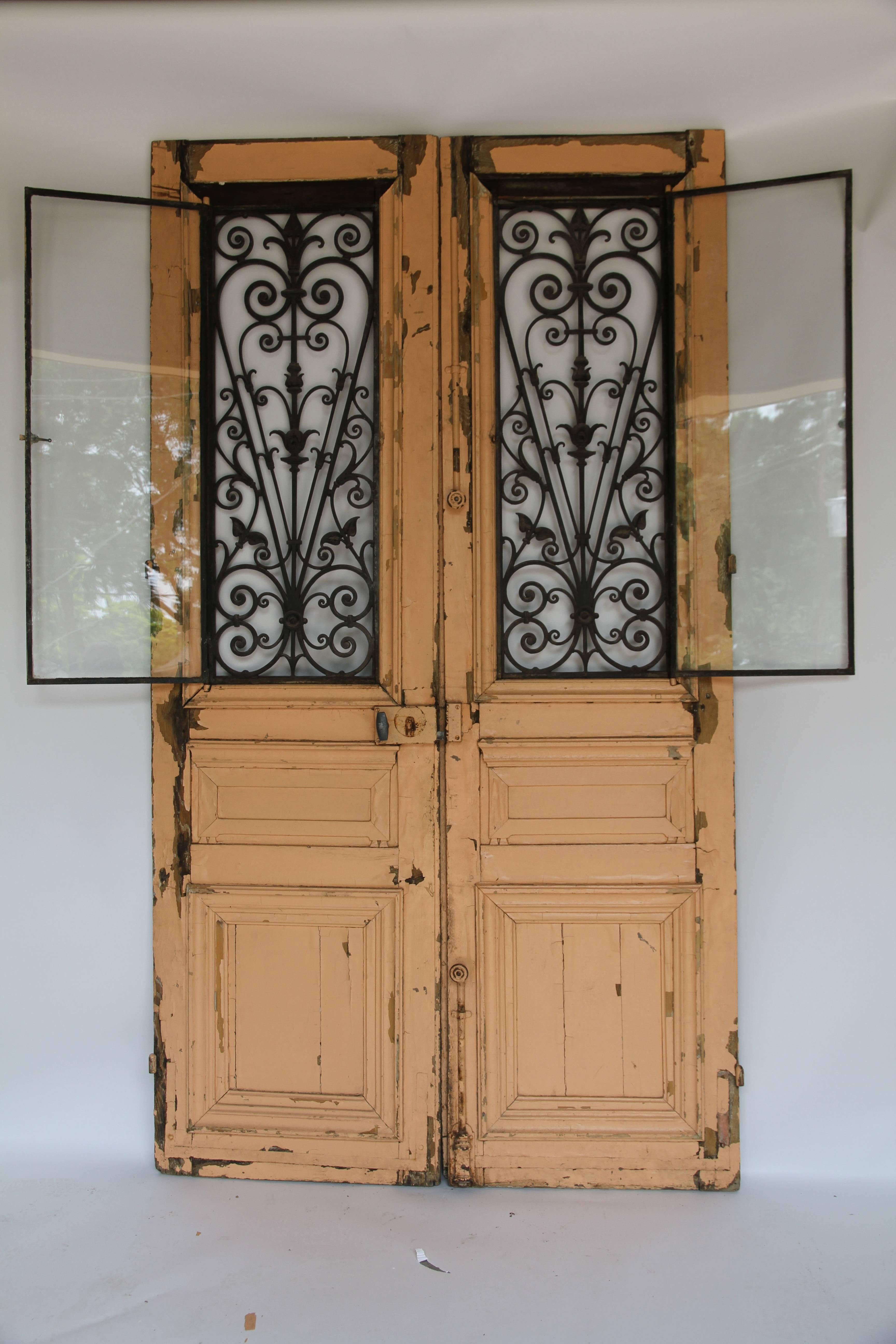 Antique French Doors with Iron and Glass Panels 6