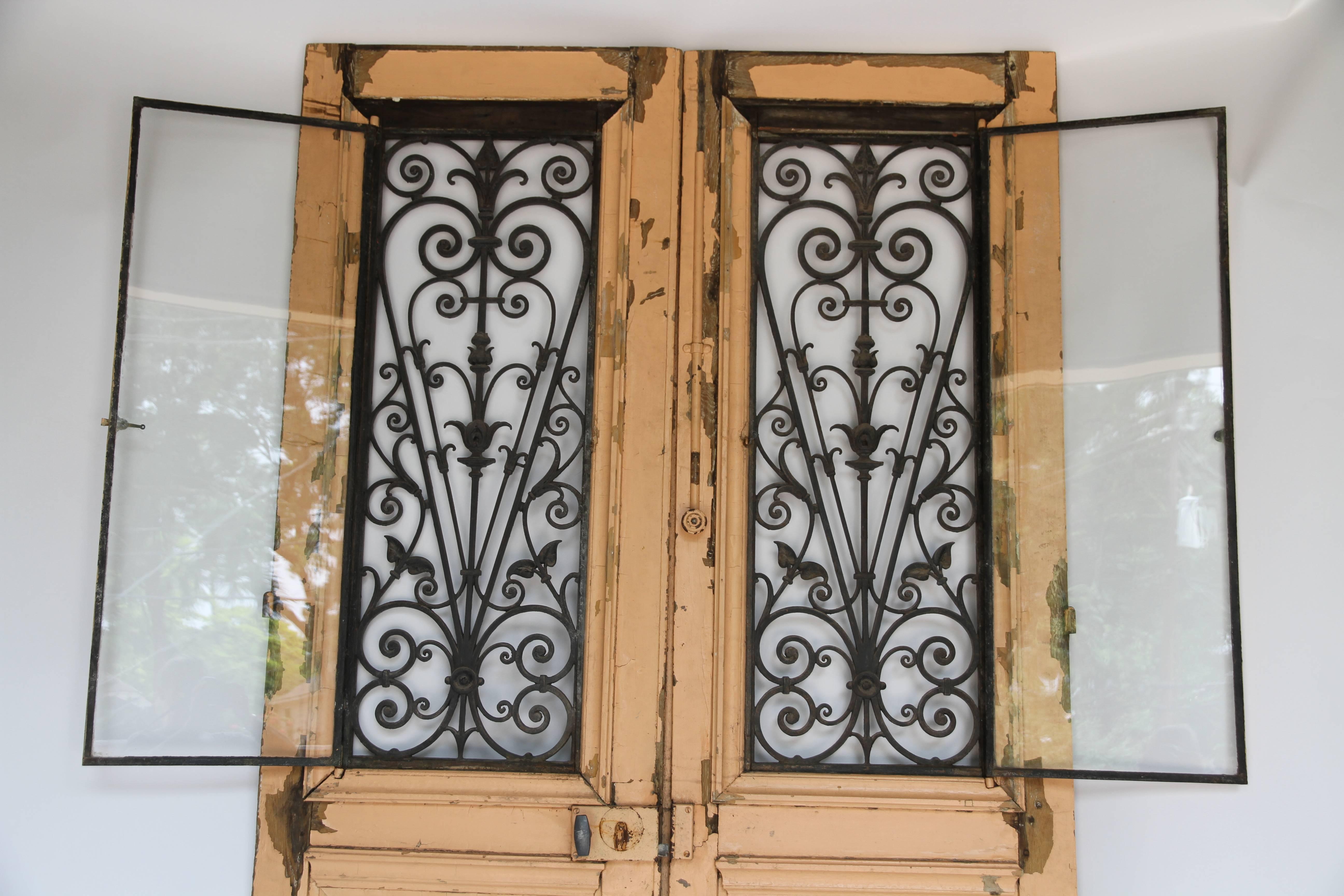 Antique French Doors with Iron and Glass Panels 7
