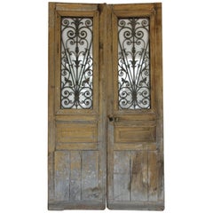 Antique French Doors with Iron and Glass Panels