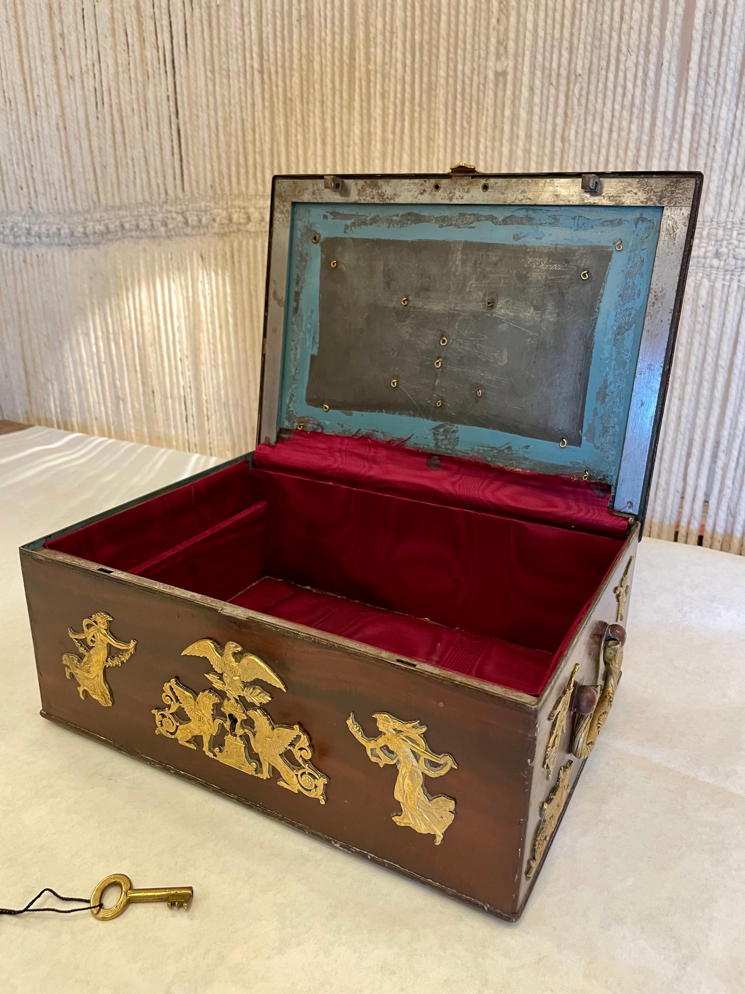 Antique French dore bronze 2nd Empire stamps box, Napoleon III Era, circa 1850s.