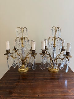 Pareja de Lámparas Girandole de Bronce y Cristal Antique French Dore