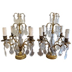 Pareja de Lámparas Girandole de Bronce y Cristal Antique French Dore