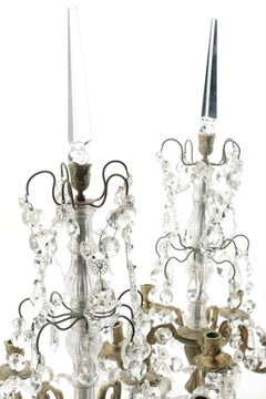 Antique French Dore Bronze & Crystal Girandole Candelabras, Circa 1900