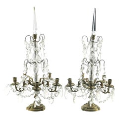 Candélabres Girandole français anciens en bronze doré et cristal, vers 1900
