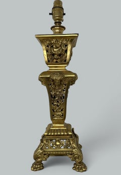 Antique French Doré Bronze Neoclassical Ormolu Gilt Electric Table Lamp
