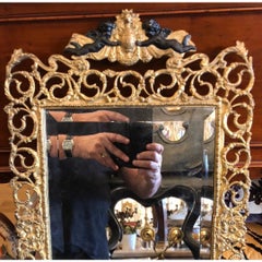 Antique French Dore Bronze Reticulated Mirror with Ebonized Angels