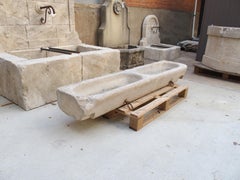 Antique French Double Basin Burgundy Limestone Trough with Iron Rings, C. 1850