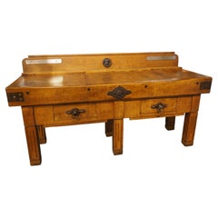 Antique French Double Butcher Block Table with Iron Mounts, Circa 1920s