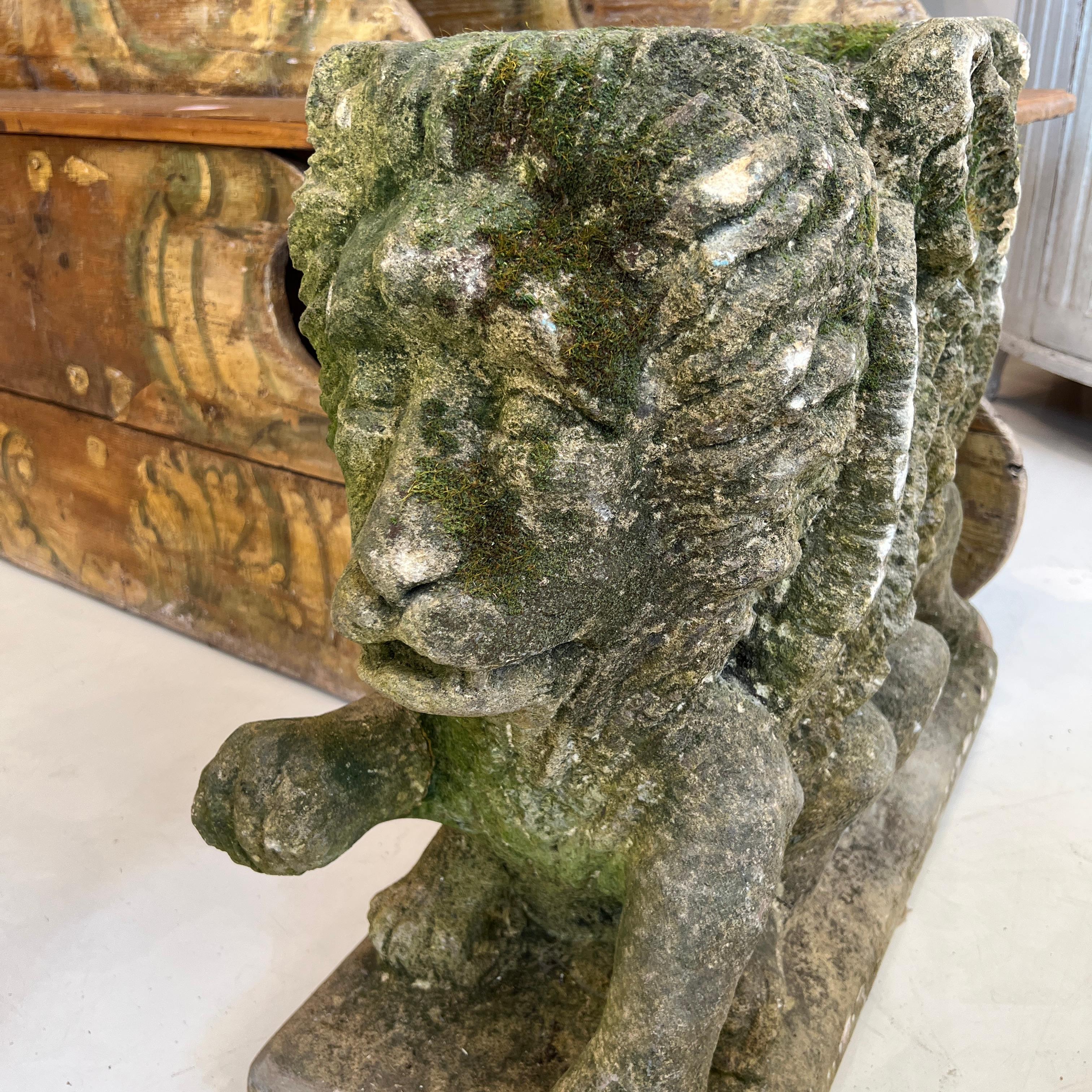 Una rara y poderosa escultura francesa de piedra que representa un león alado de dos caras, magistralmente tallado con presencia mitológica y peso arquitectónico, que simboliza la fuerza, la vigilancia y la dualidad en una forma intemporal.
