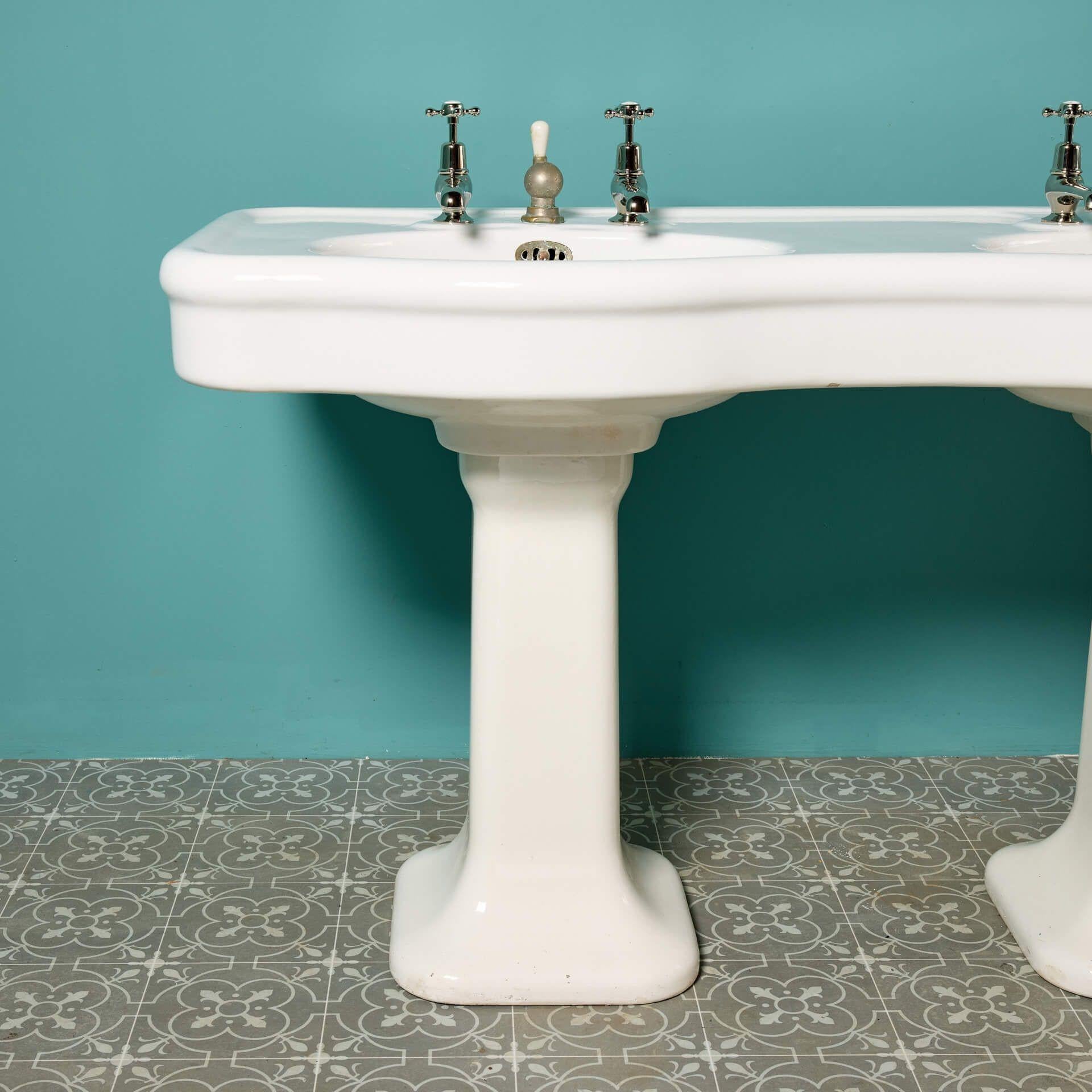 20th Century Antique French Double Pedestal Bathroom Sink