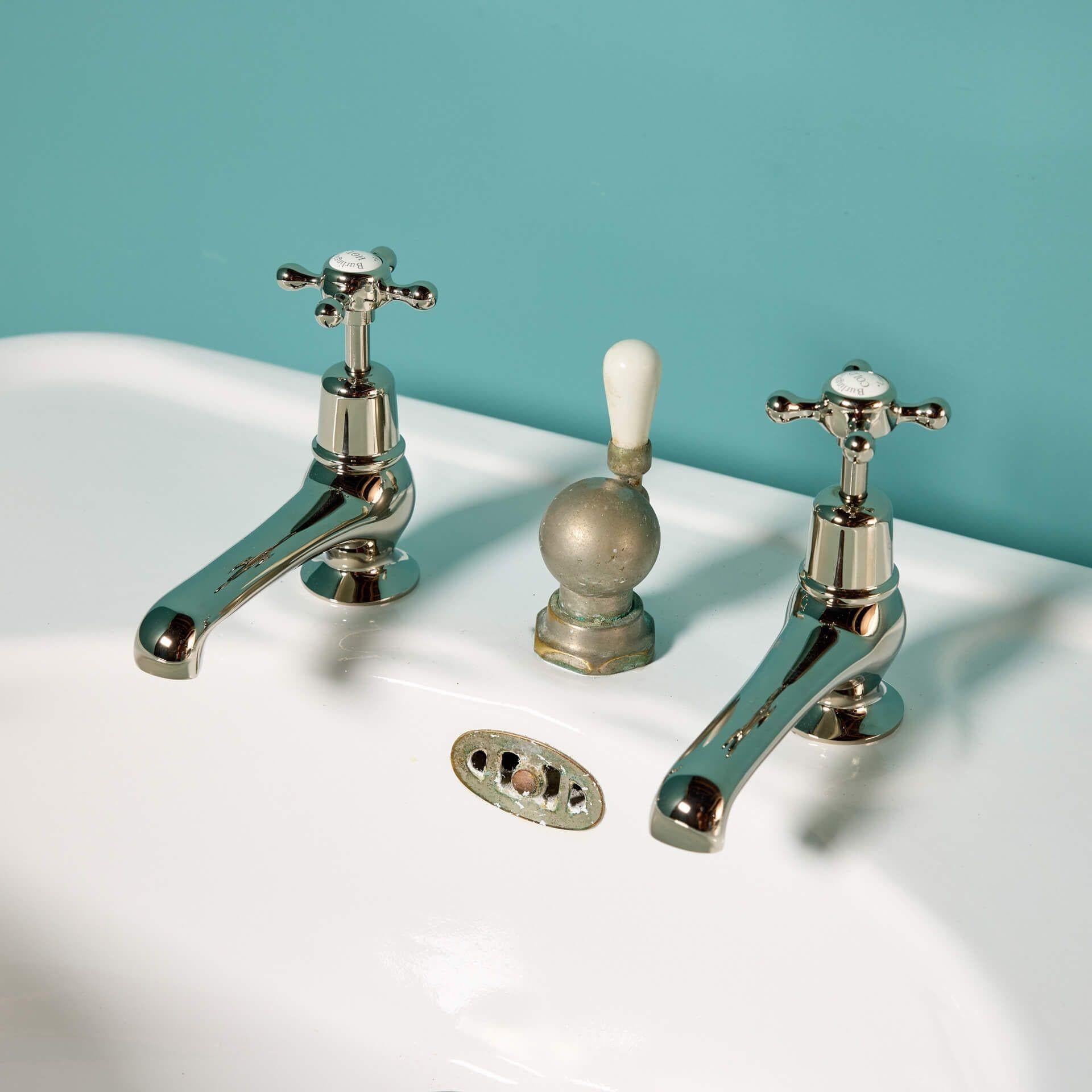 Porcelain Antique French Double Pedestal Bathroom Sink