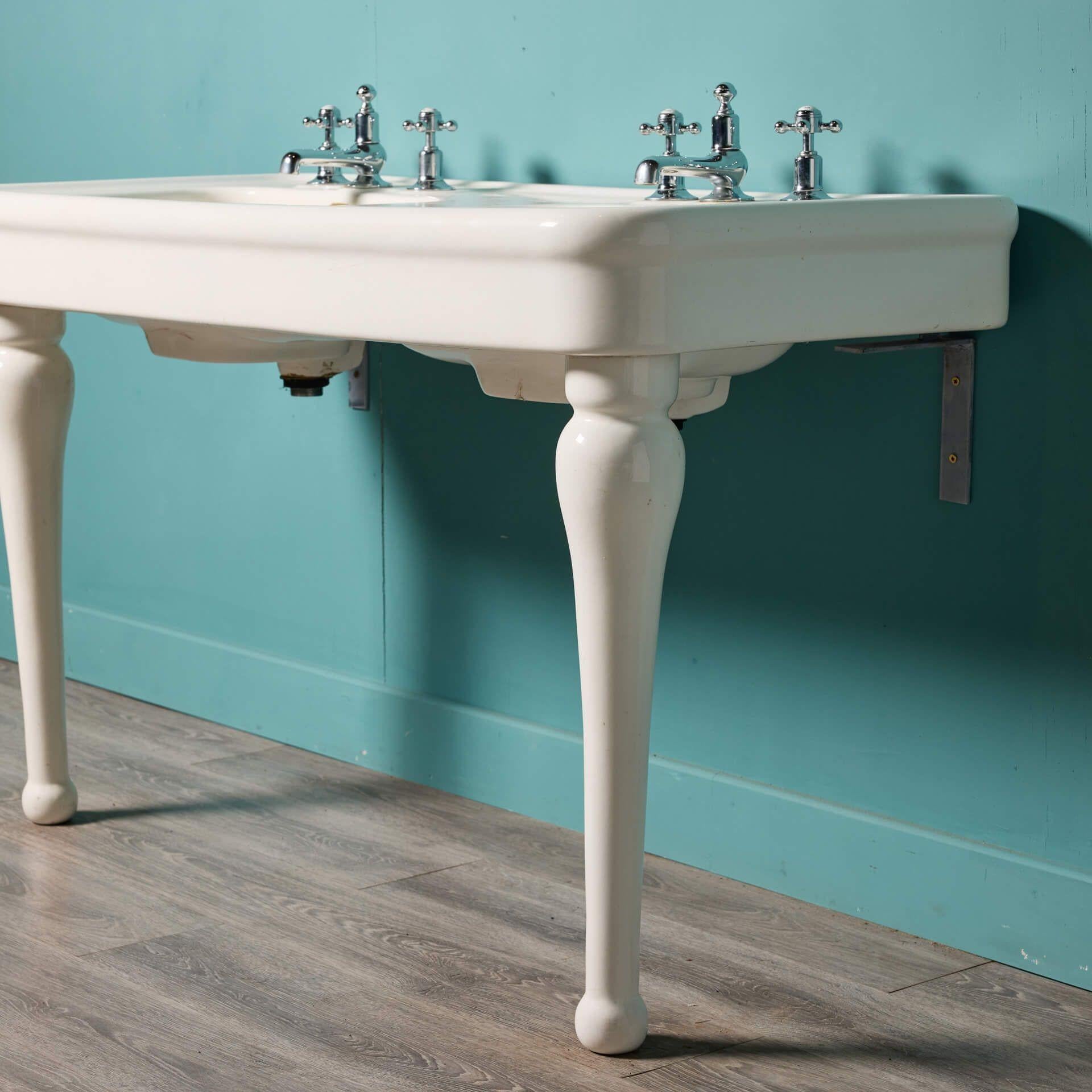 Louis Philippe Antique French Double Sink with Porcelain Legs For Sale