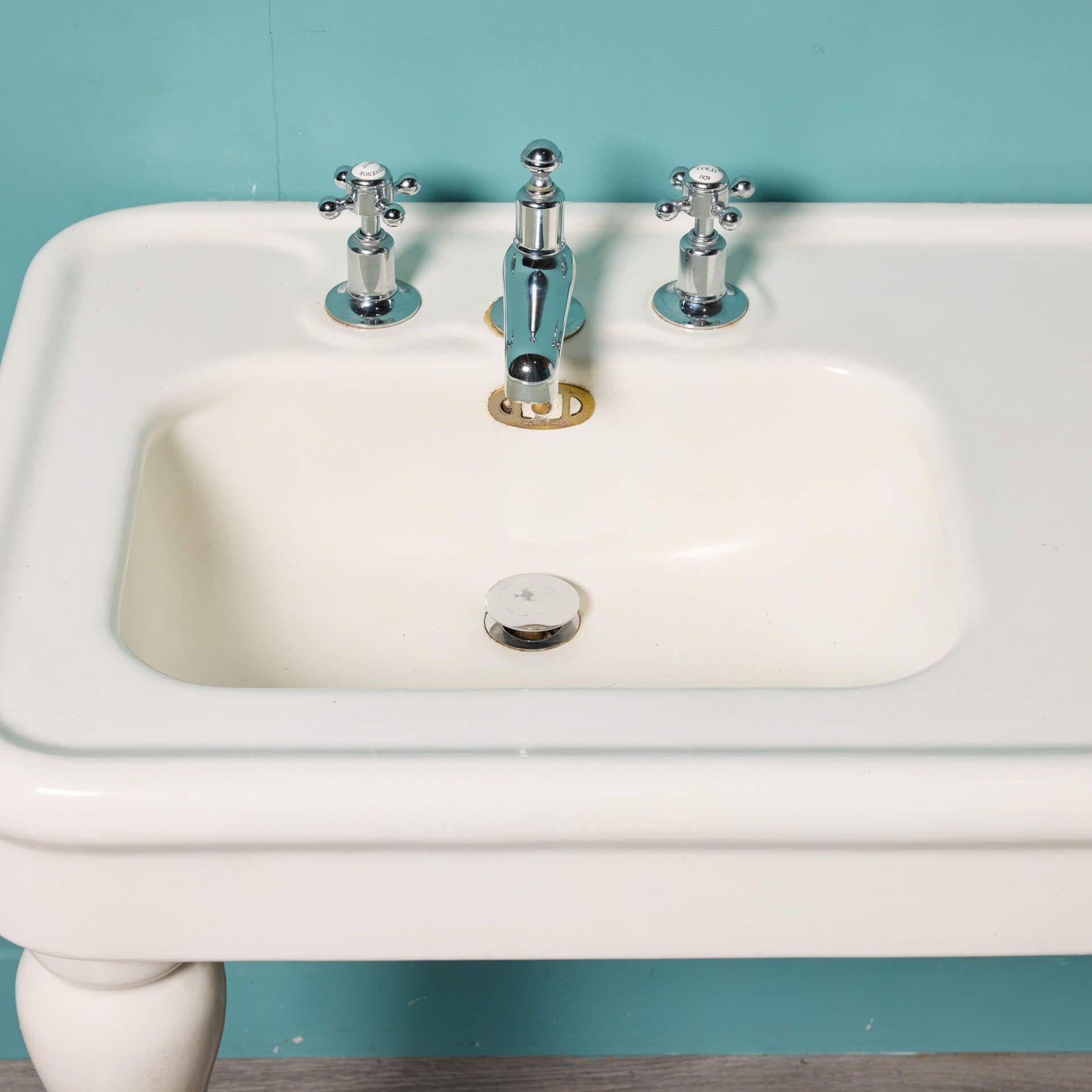 Antique French Double Sink with Porcelain Legs In Fair Condition For Sale In Wormelow, Herefordshire