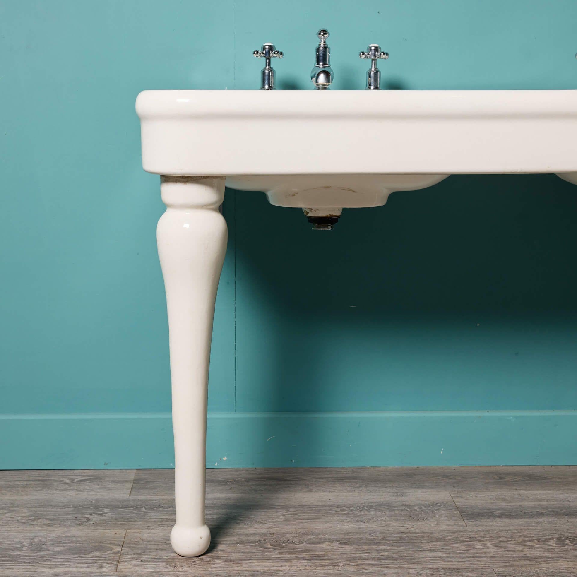 20th Century Antique French Double Sink with Porcelain Legs For Sale