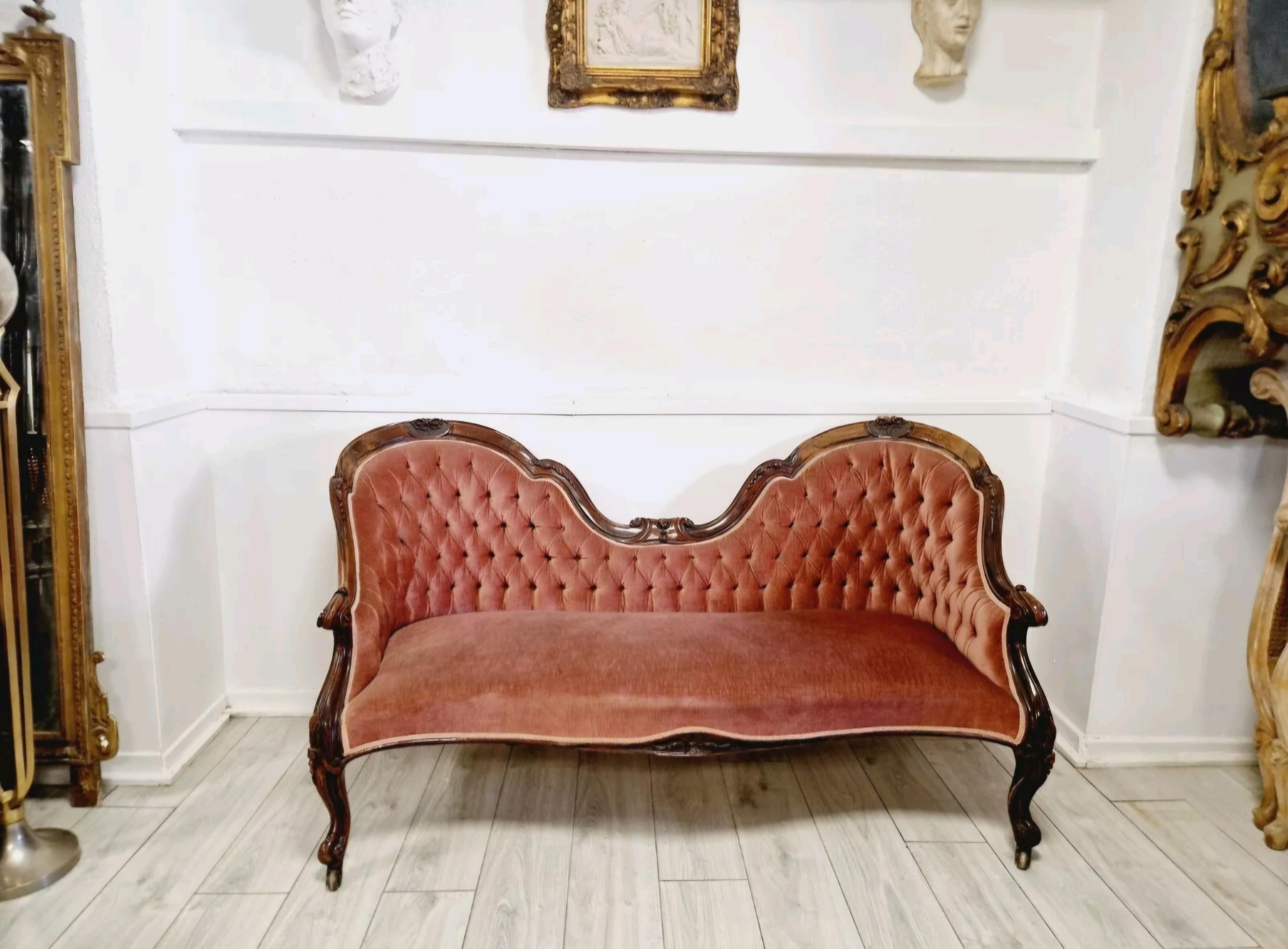 Louis XV Canapé français ancien à double cuillère