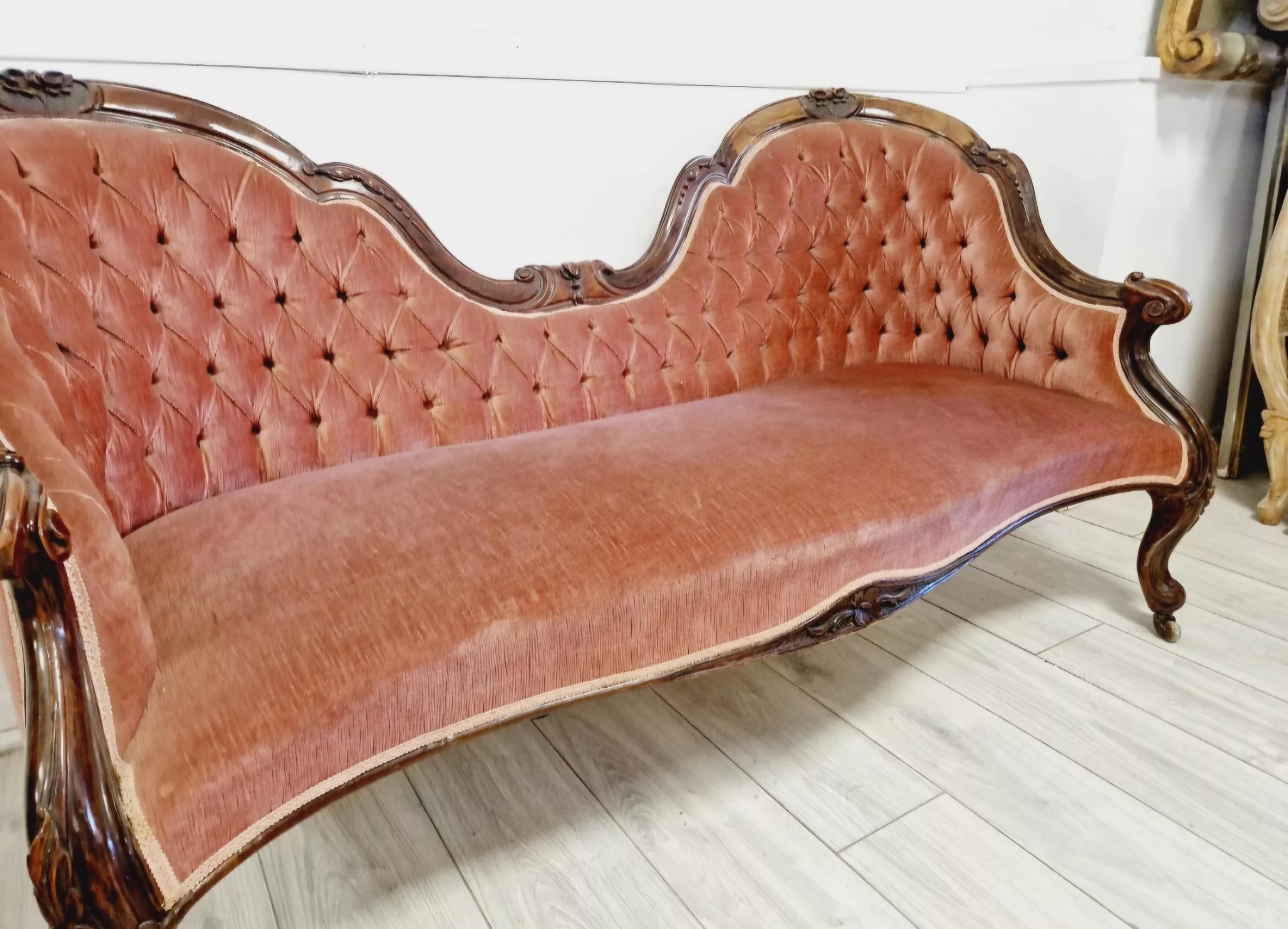 Sculpté Canapé français ancien à double cuillère en vente