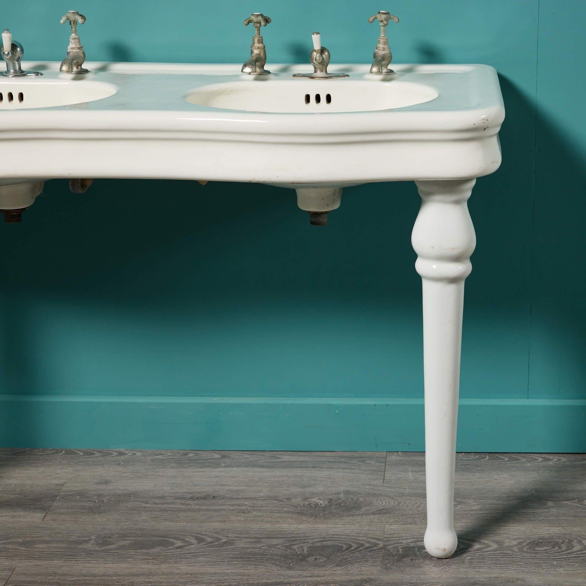 Antique French Double Washstand with Porcelain Legs In Fair Condition For Sale In Wormelow, Herefordshire