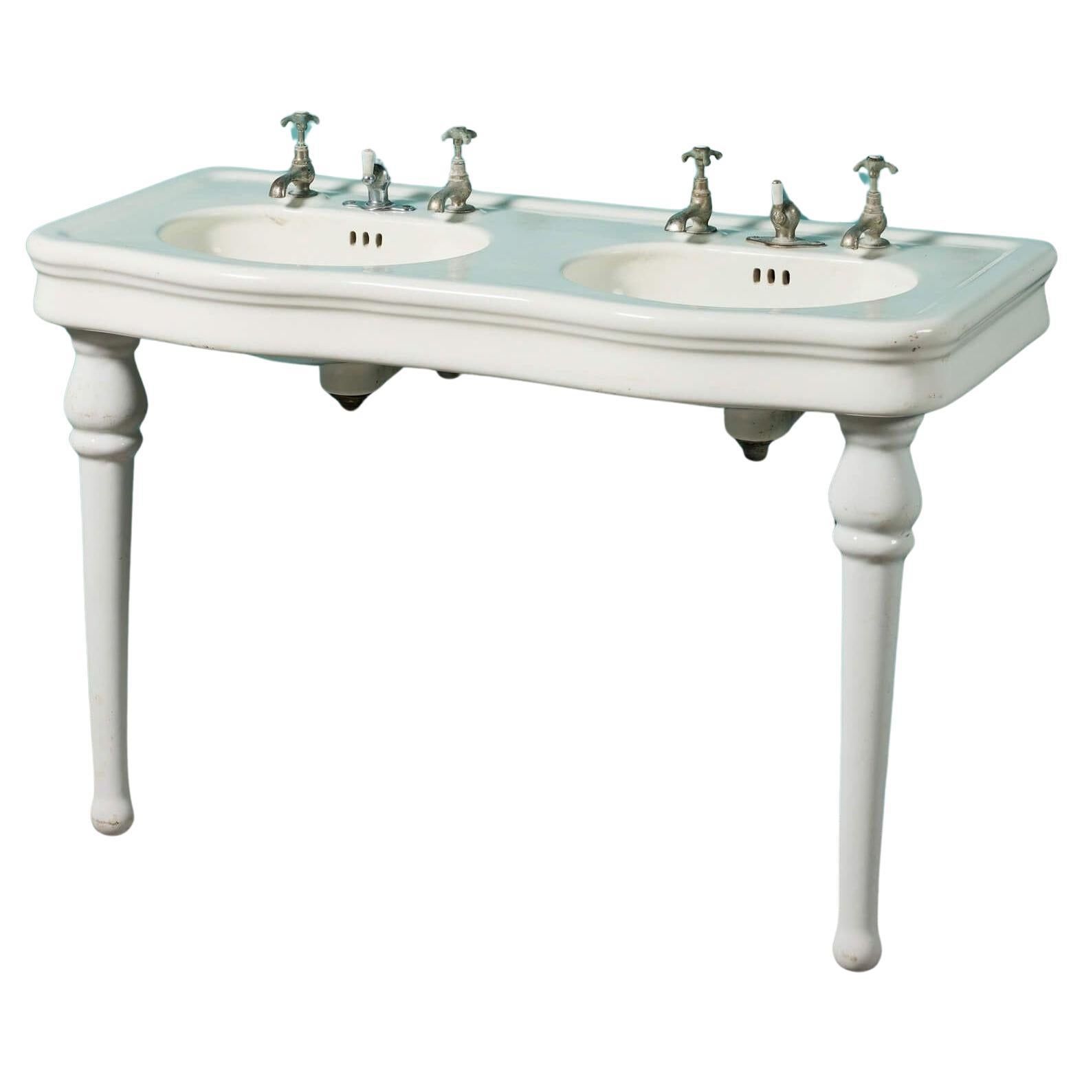 Antique French Double Washstand with Porcelain Legs For Sale