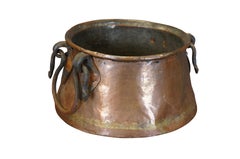 Antique French Dovetailed Copper Cauldron Stock Pot Kettle Iron Handles 14"
