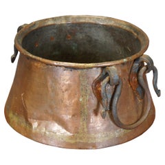 Antiker französischer, schwalbenschwanzförmiger, Kupfer-Kauldron-Kauldron-Topf, Stock-Keramik, Eisengriffe, 14"