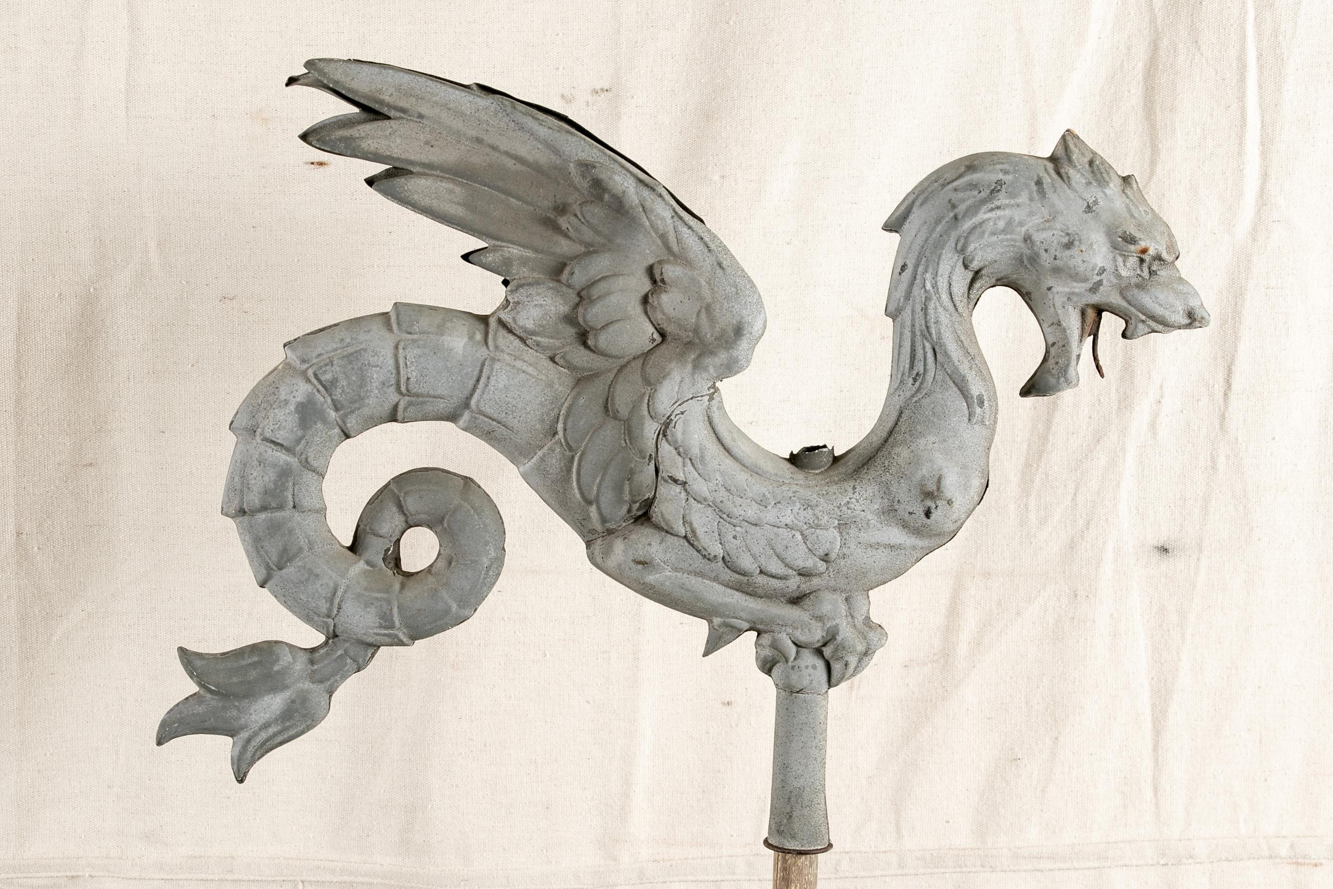 Antique French Dragon Form Zinc Weathervane Element 4