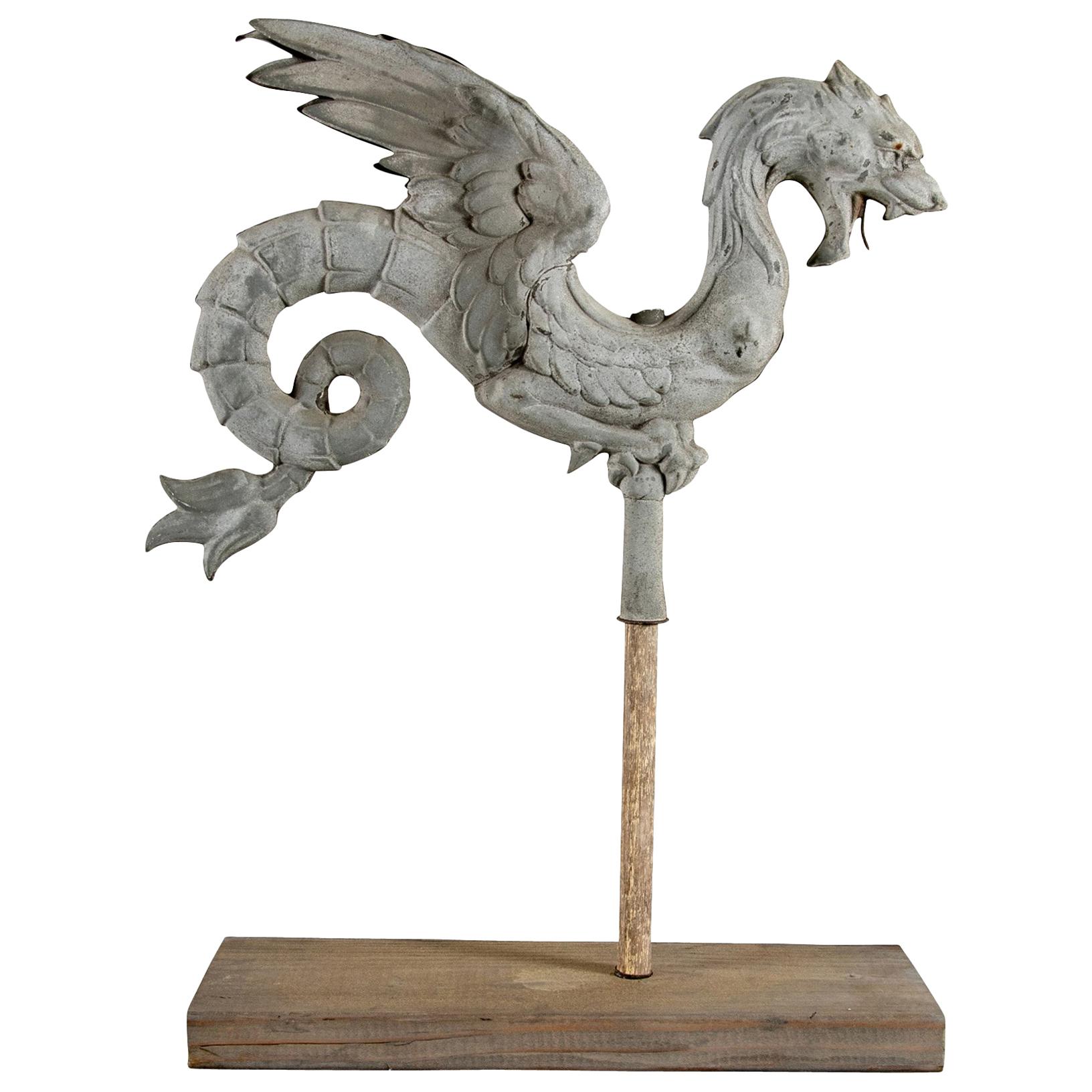 Antique French Dragon Form Zinc Weathervane Element