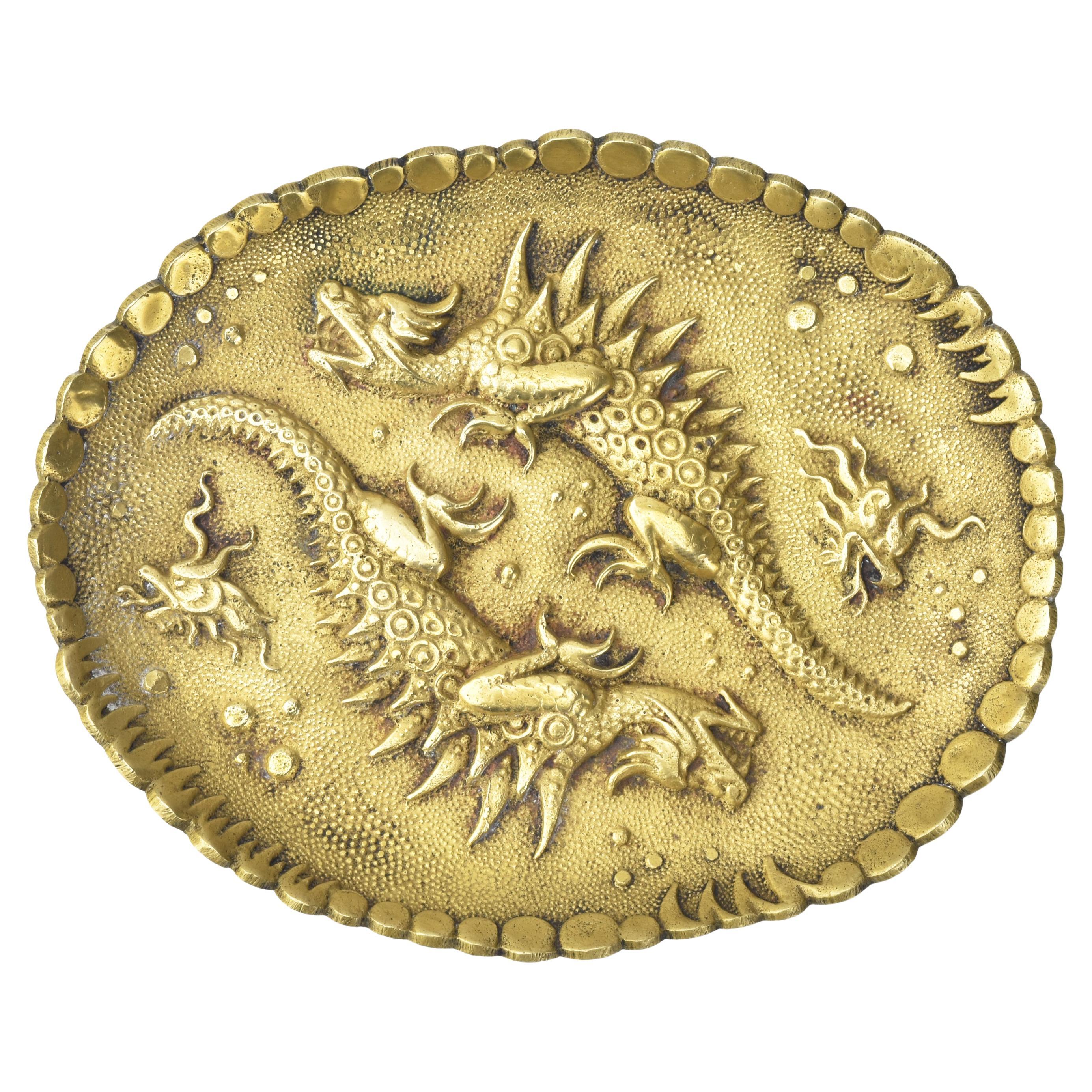 Antike französische Drache-Goldbronze-Ablageschale aus vergoldeter Bronze im Angebot