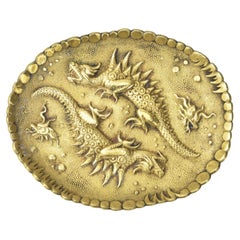 Antike französische Drache-Goldbronze-Ablageschale aus vergoldeter Bronze