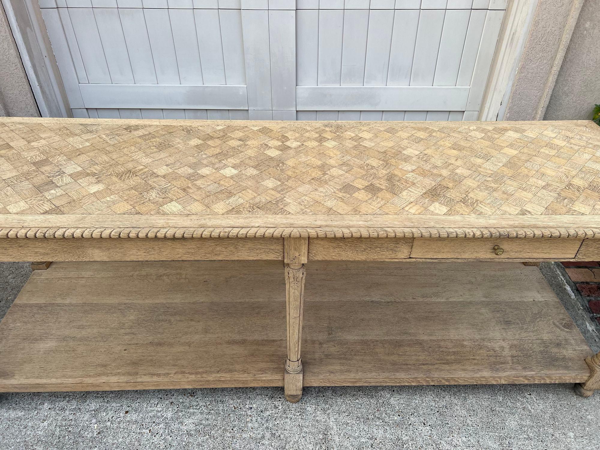 Antique French Drapers Table Bleached Oak Large Kitchen Island Console c1890 9