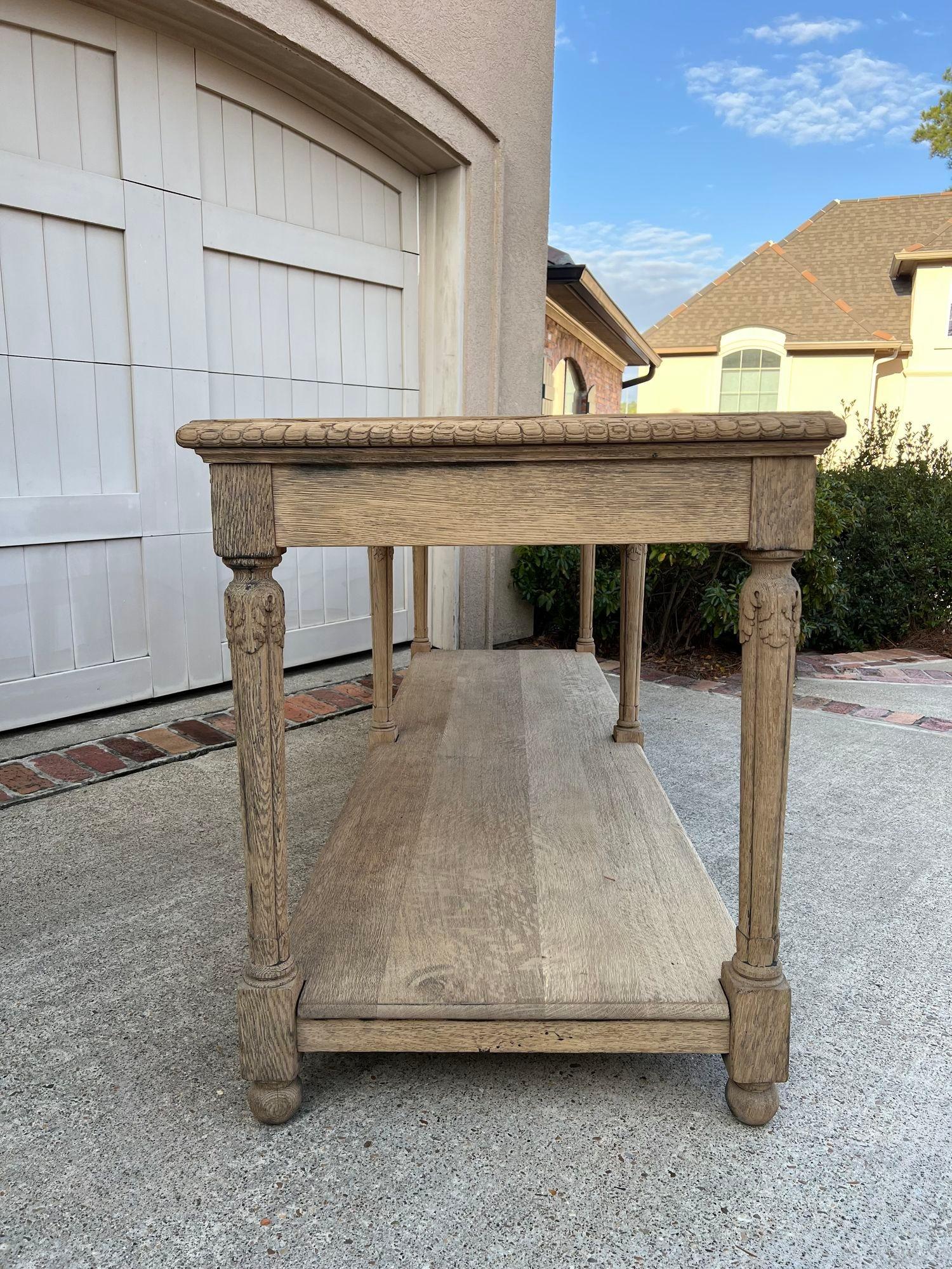 Antique French Drapers Table Bleached Oak Large Kitchen Island Console c1890 13