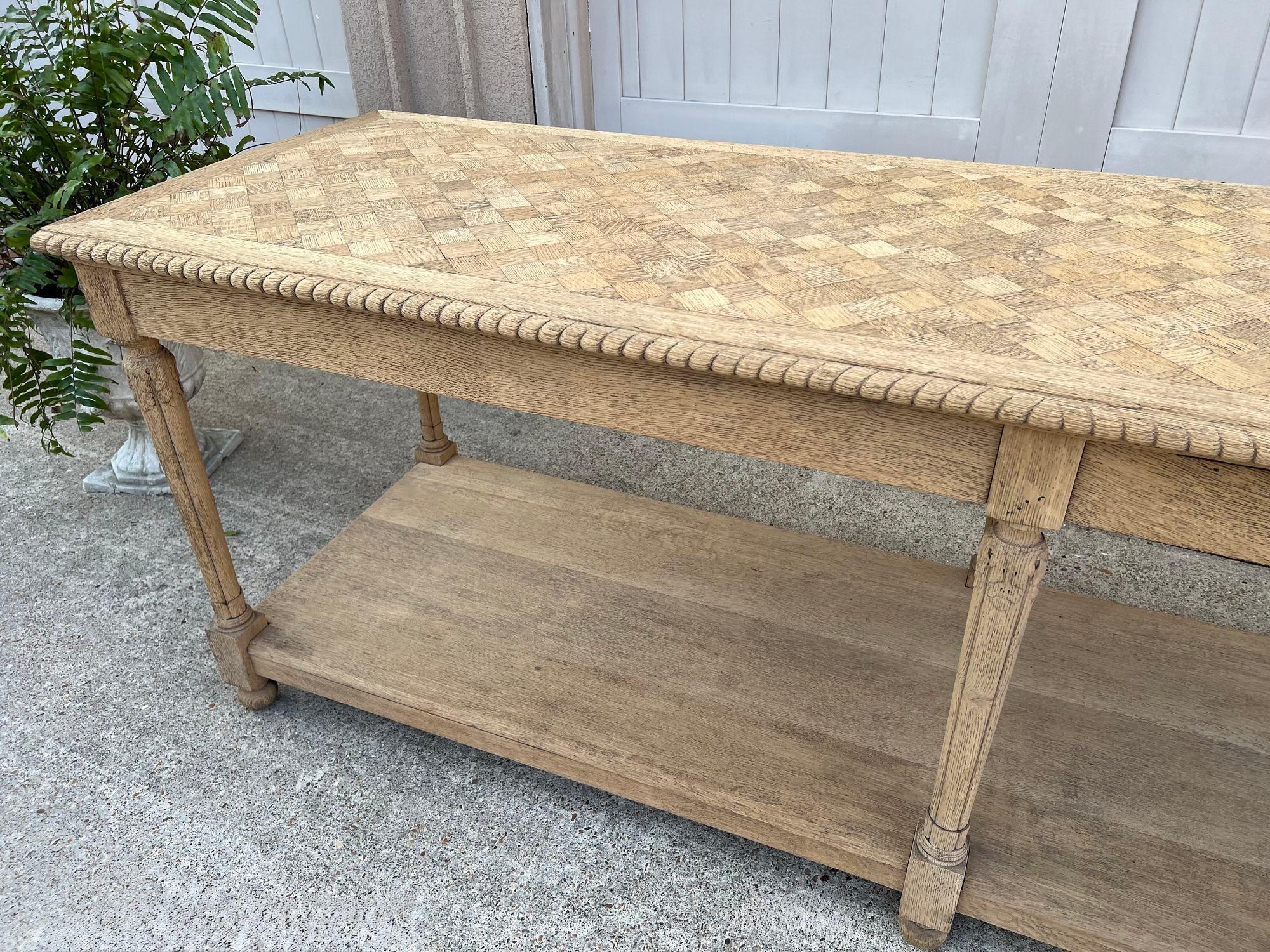 Antique French Drapers Table Bleached Oak Large Kitchen Island Console c1890 In Good Condition In Shreveport, LA