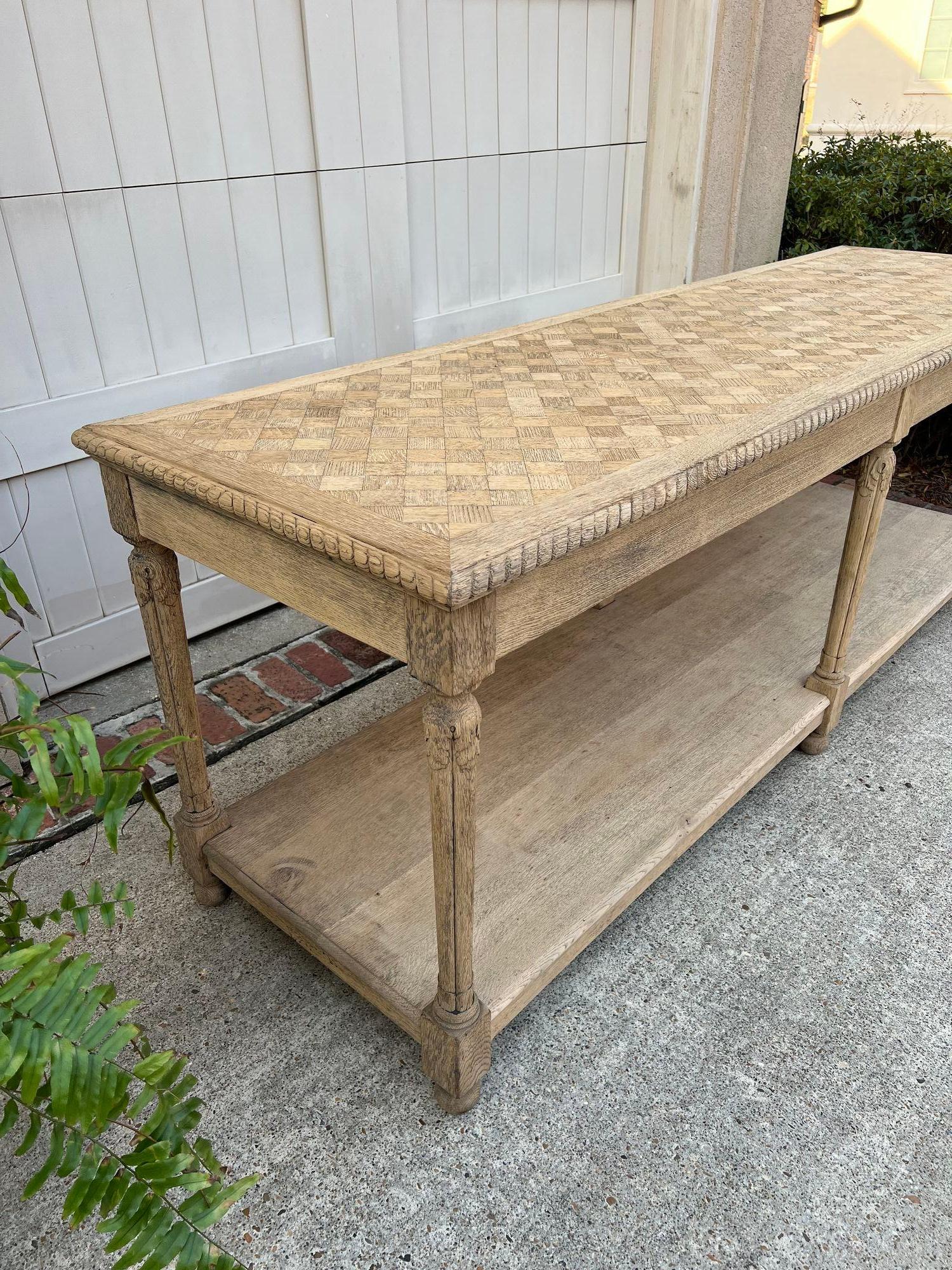 19th Century Antique French Drapers Table Bleached Oak Large Kitchen Island Console c1890