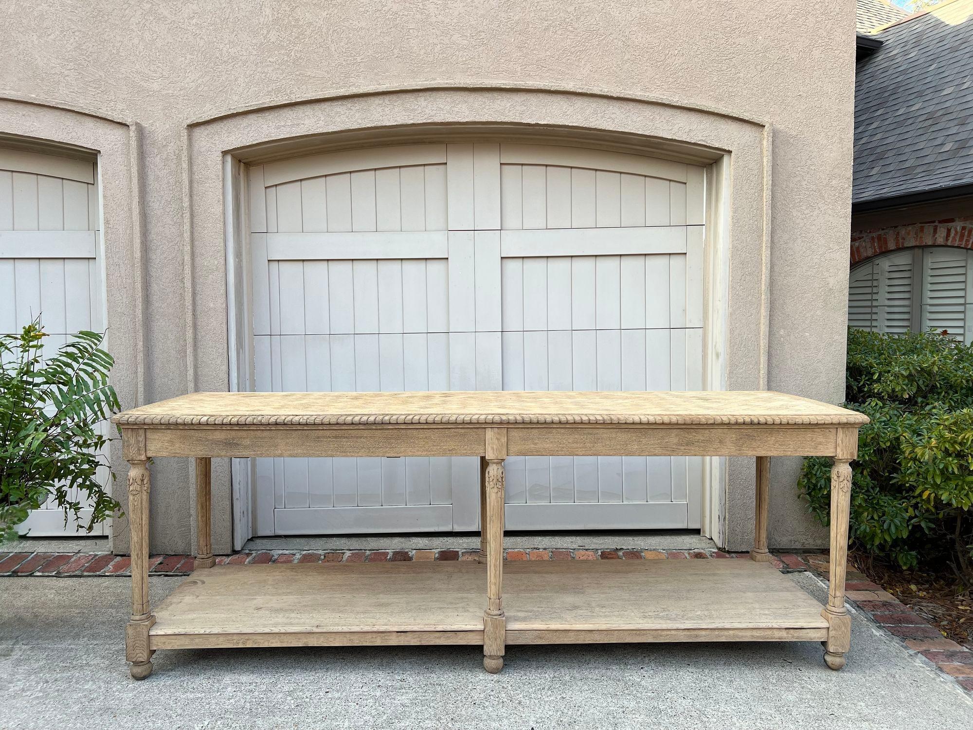 Antique French Drapers Table Bleached Oak Large Kitchen Island Console c1890 4