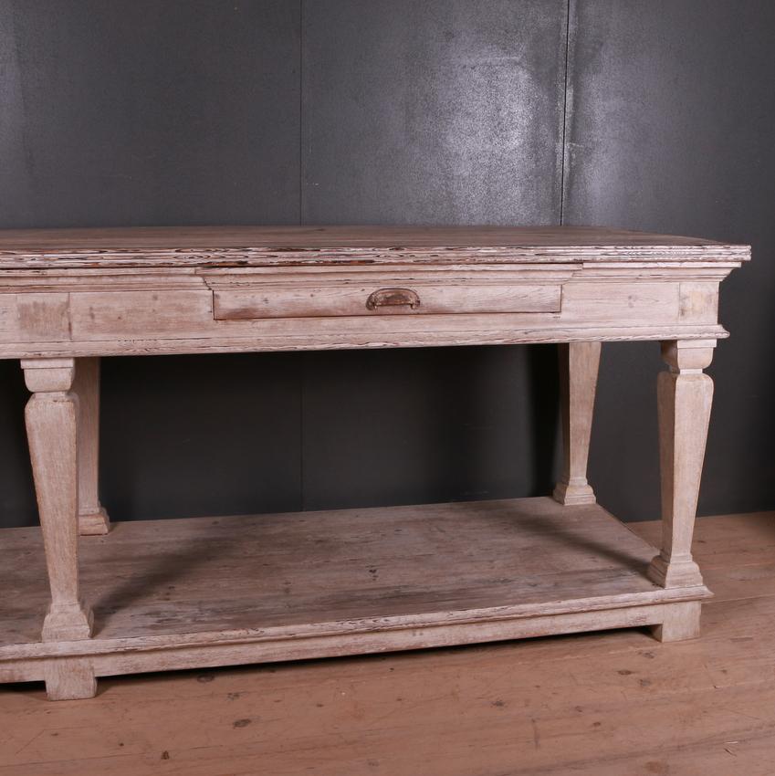 Large 19th century French painted pine/ oak 2 drawer drapers table. Grand scale, 1890

Dimensions:
114 inches (290 cms) wide
34 inches (86 cms) deep
36 inches (91 cms) high.

 